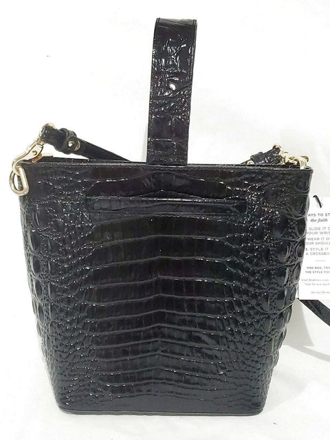 $265 BRAHMIN FAITH MELBOURNE EMBOSSED LEATHER BUCKET SHOULDER BAG BLACK
