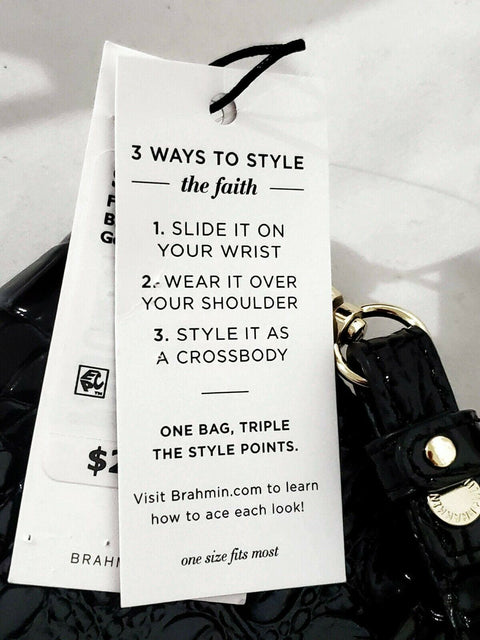 $265 BRAHMIN FAITH MELBOURNE EMBOSSED LEATHER BUCKET SHOULDER BAG BLACK