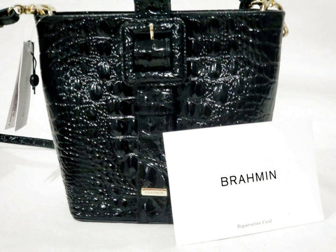 $265 BRAHMIN FAITH MELBOURNE EMBOSSED LEATHER BUCKET SHOULDER BAG BLACK