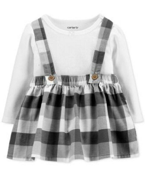 New Carters Baby Girls 2 Piece Gray White Check Jumper Set SIZE 18 Months