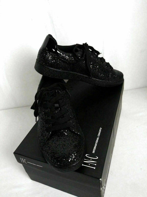INC Concepts Mens Shoes Silas Black Glitter Fashion Sneakers Lace Up Black 9 M