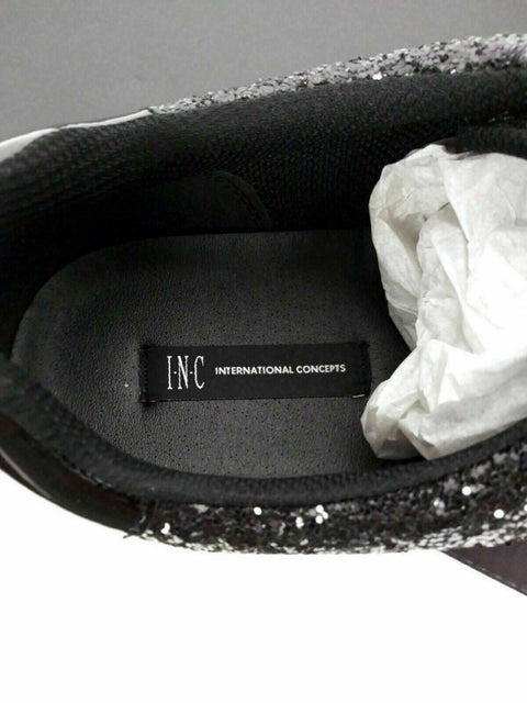 INC Concepts Mens Shoes Silas Black Glitter Fashion Sneakers Lace Up Black 9 M