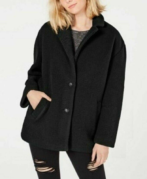NEW Collection-B Faux-Fur Teddy Winter Jacket Button Closure Coat Black Size L