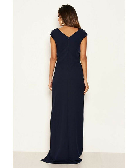 New AX Paris Women's Wrap V-Neck Slit Maxi Dress Blue Sleeveless Size 10
