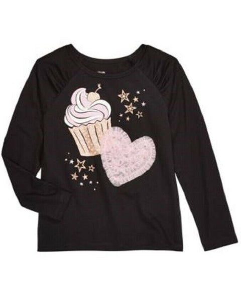 Epic Threads Girls Black Graphic Heart Cupcake Long Sleeve Blouse Top Size 3T