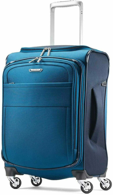 New Samsonite Eco-Glide Softside Luggage Spinner Wheels Blue Teal Checked IN