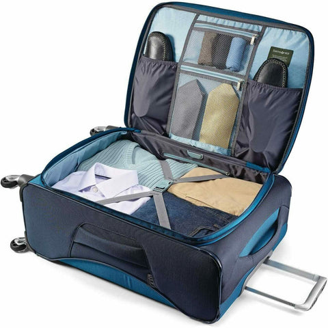 New Samsonite Eco-Glide Softside Luggage Spinner Wheels Blue Teal Checked IN