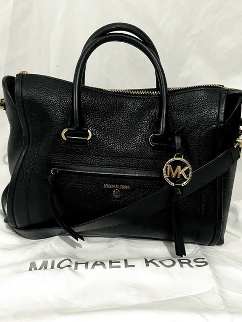 $278 MICHAEL KORS Women's Carine Leather Large Satchel Hand Shoulder Bag Black