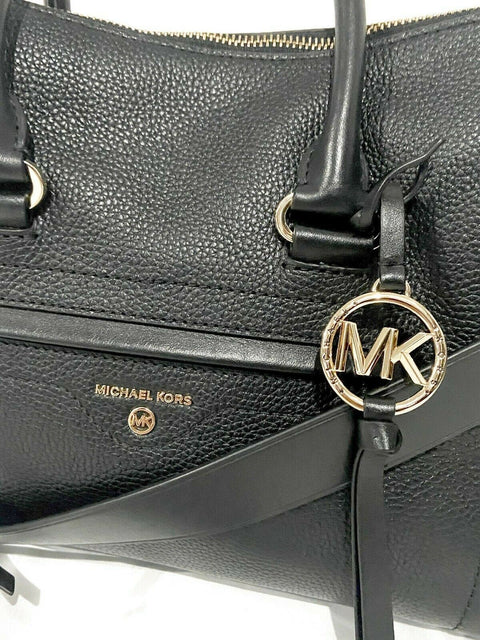 $278 MICHAEL KORS Women's Carine Leather Large Satchel Hand Shoulder Bag Black