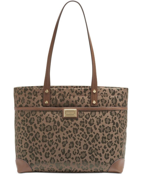 $149 Calvin Klein Women's Teodora Leopard Animal Print Shoulder Tote Bag Brown