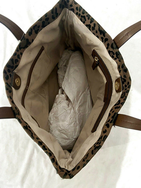 $149 Calvin Klein Women's Teodora Leopard Animal Print Shoulder Tote Bag Brown