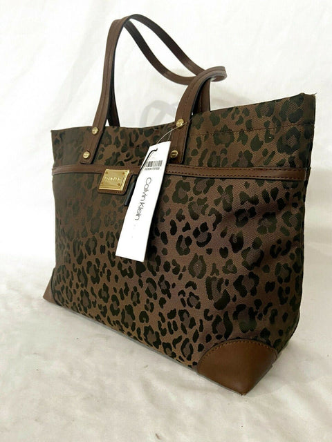 $149 Calvin Klein Women's Teodora Leopard Animal Print Shoulder Tote Bag Brown