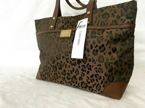 $149 Calvin Klein Women's Teodora Leopard Animal Print Shoulder Tote Bag Brown