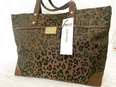 $149 Calvin Klein Women's Teodora Leopard Animal Print Shoulder Tote Bag Brown
