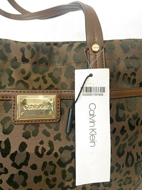 $149 Calvin Klein Women's Teodora Leopard Animal Print Shoulder Tote Bag Brown