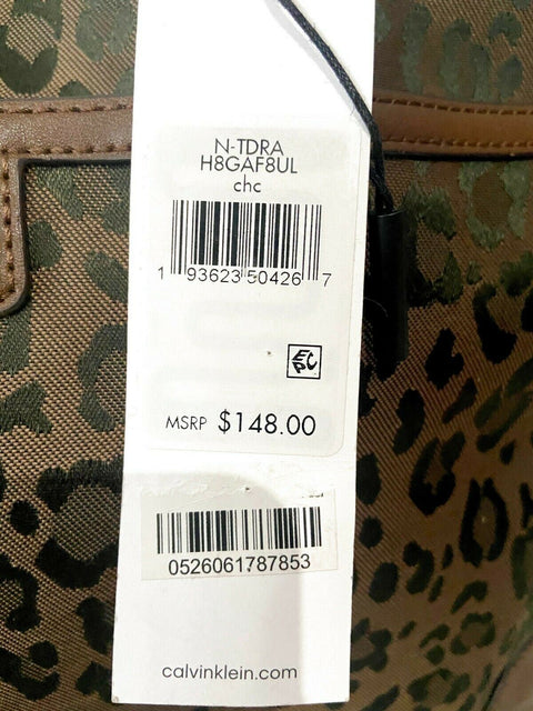 $149 Calvin Klein Women's Teodora Leopard Animal Print Shoulder Tote Bag Brown