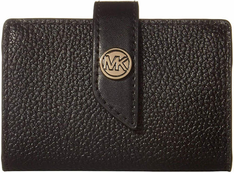 New Michael Kors Women's Charm Small Tab Card Case Wallet Black Leather