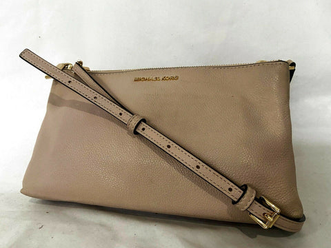 $198 MICHAEL KORS Women's Adele Double Gusset Leather Crossbody Shoulder Bag