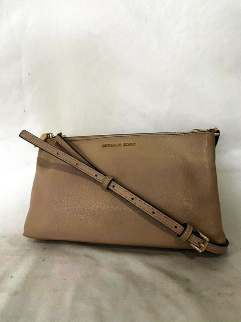 $198 MICHAEL KORS Women's Adele Double Gusset Leather Crossbody Shoulder Bag