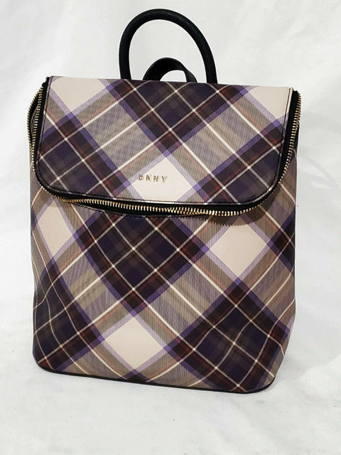 DKNY Women's Bryant Park Top Zip Backpack Shoulder Bag Black Plaids