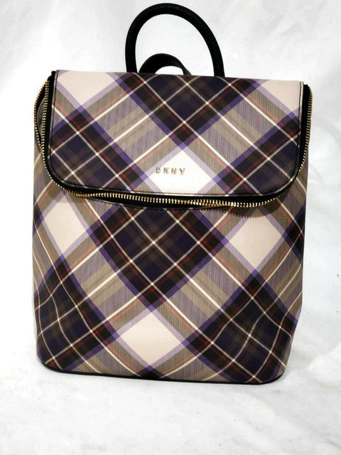 DKNY Women's Bryant Park Top Zip Backpack Shoulder Bag Black Plaids