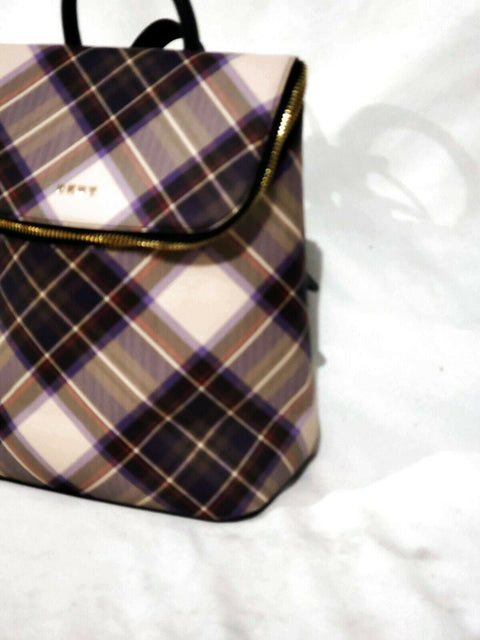DKNY Women's Bryant Park Top Zip Backpack Shoulder Bag Black Plaids