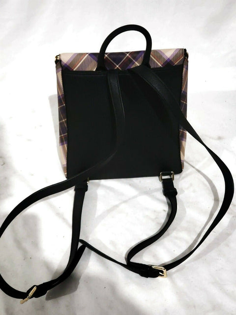 DKNY Women's Bryant Park Top Zip Backpack Shoulder Bag Black Plaids