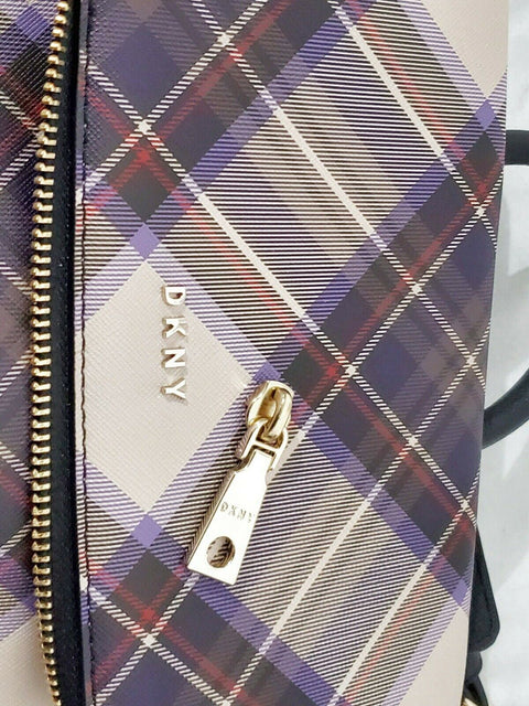 DKNY Women's Bryant Park Top Zip Backpack Shoulder Bag Black Plaids