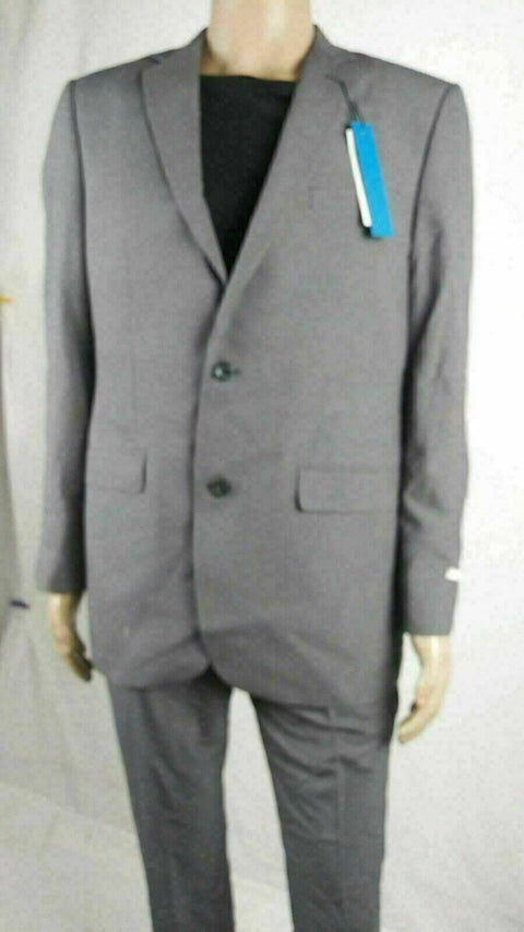 Perry Ellis Men Grey 2PC Suit Two Button Jacket Lined Coat Slim-Fit Pant 40L 34W