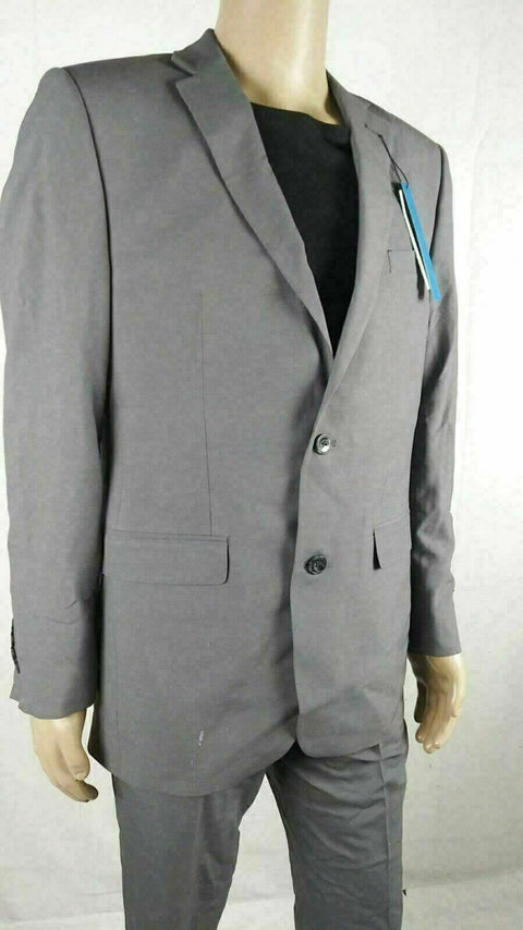 Perry Ellis Men Grey 2PC Suit Two Button Jacket Lined Coat Slim-Fit Pant 40L 34W