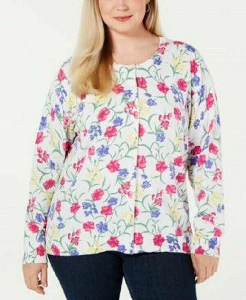 Karen Scott Women's Long Sleeves Button Front Multi Floral Knit Cardigan Plus 2X