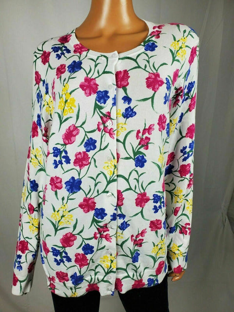Karen Scott Women's Long Sleeves Button Front Multi Floral Knit Cardigan Plus 2X