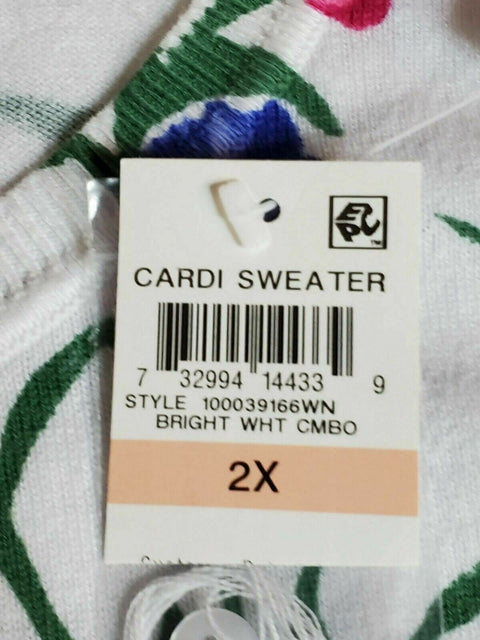 Karen Scott Women's Long Sleeves Button Front Multi Floral Knit Cardigan Plus 2X