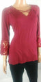 NY Collection Women Key-Hole Neck Crochet Shoulder & Sleeve Hem Red Blouse Top M