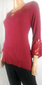 NY Collection Women Key-Hole Neck Crochet Shoulder & Sleeve Hem Red Blouse Top M
