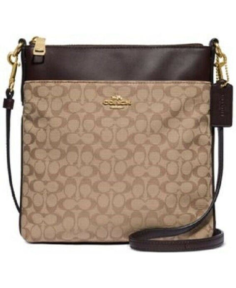 NEW COACH Womens Kitt Brown Shoulder Bag Crossbody Hand Bag Canvas Trim Leather