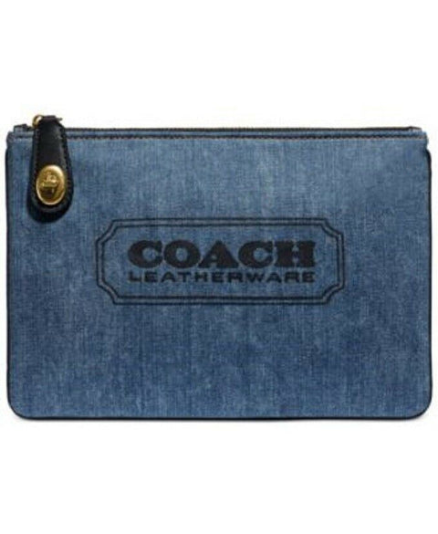 New COACH Women's Denim Pouch Large Wallet Organizer Clutch w/ Turn lock