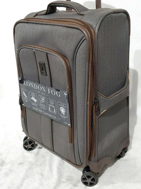 New London Fog Newcastle Soft 20" Spinner Suitcase Luggage Carry On Herringbone