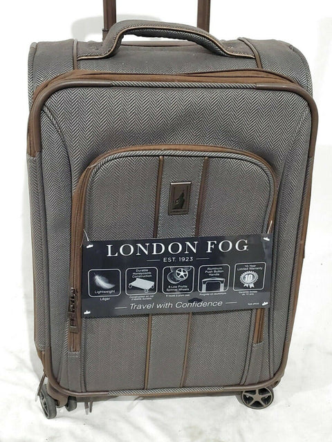 New London Fog Newcastle Soft 20" Spinner Suitcase Luggage Carry On Herringbone