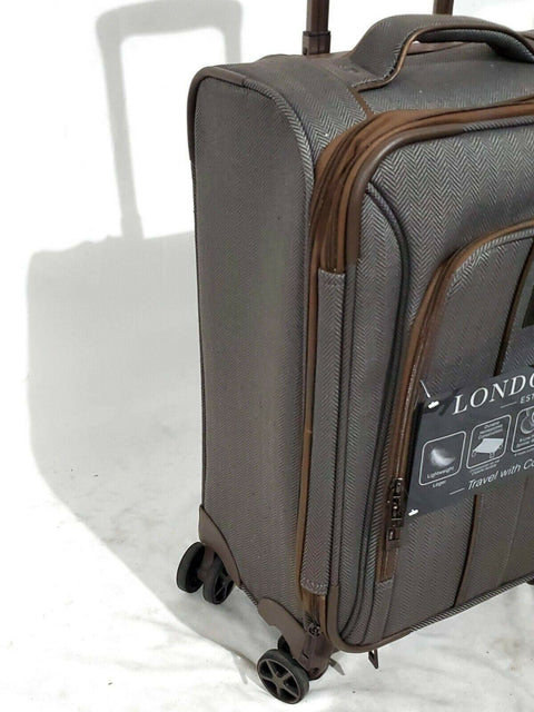 New London Fog Newcastle Soft 20" Spinner Suitcase Luggage Carry On Herringbone