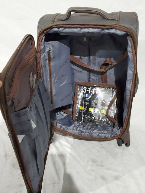 New London Fog Newcastle Soft 20" Spinner Suitcase Luggage Carry On Herringbone