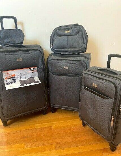 $300 DOCKERS Bayside 5 Piece Set Travel Suitcase Expandable Spinner Luggage Gray