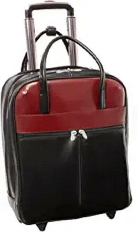 $378 MC KLEIN USA Leather Rolling Backpack Red Black 15" Wheeled
