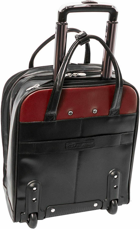 $378 MC KLEIN USA Leather Rolling Backpack Red Black 15" Wheeled