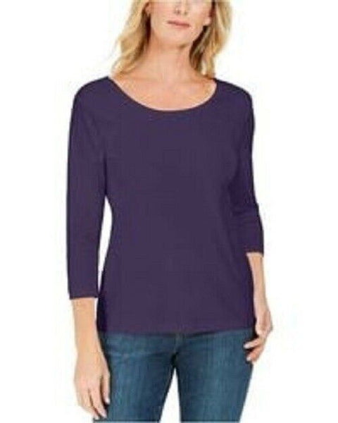 New Karen Scott Women's Purple Scoop Neck 3/4 Sleeve Blouse Top Size Plus 1X