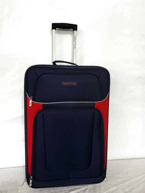 New Nautica Oceanview 24" Luggage Two Wheeled Suitcase Blue Red Medium Check In