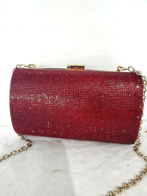 New INC International Concepts Women's Ranndi Sparkle Shoulder Chain Clutch Red