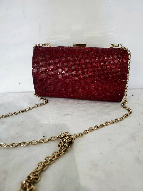 New INC International Concepts Women's Ranndi Sparkle Shoulder Chain Clutch Red