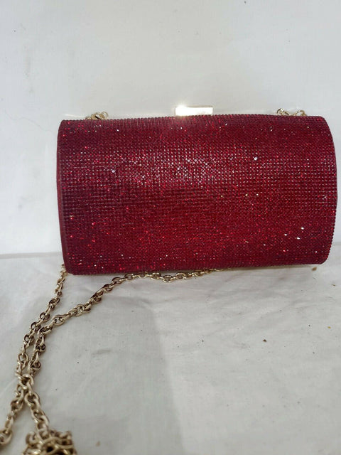 New INC International Concepts Women's Ranndi Sparkle Shoulder Chain Clutch Red