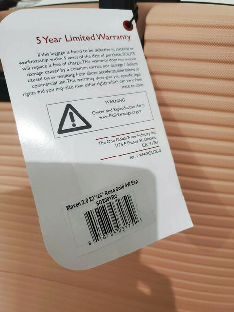 $340 New Solite Maven 2.0 Expandable Spinner Luggage 26" Check In Rose Gold